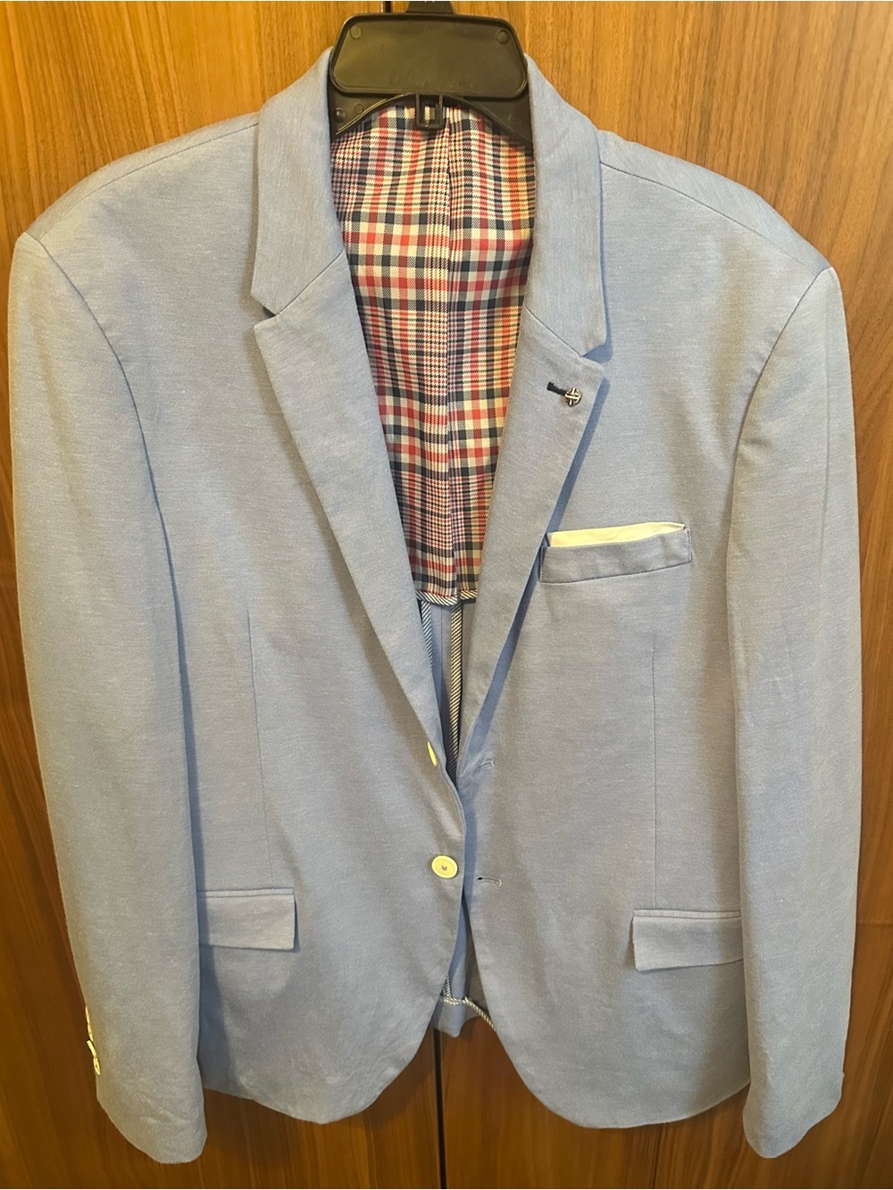 Zara Light Blue Men's Blazer with Plaid Lining